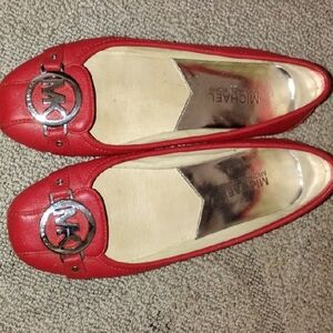 Michael Kors Red Leather Flats with Embellished Design